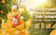 Poster showcasing premium natural juices in sleek packaging for global beverage market analysis