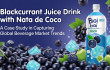 Poster showcasing blackcurrant juice drink with nata de coco designed for global beverage market trends and export opportunities