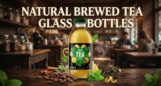Natural brewed tea in glass bottles