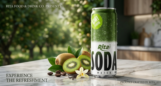 Premium sparkling kiwi soda water in a 320ml can