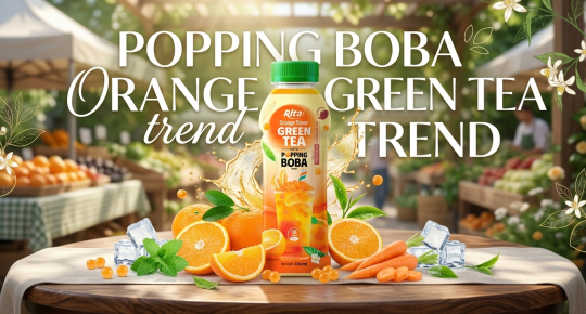 Popping boba green tea with orange flavor
