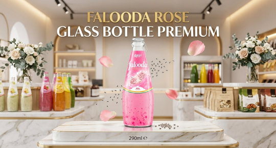 Rose flavor falooda drink in a glass bottle