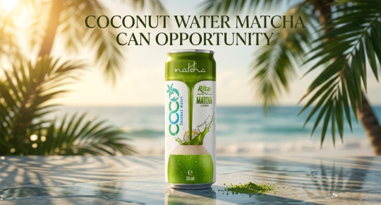 Matcha-flavored coconut water in a 325ml sleek can