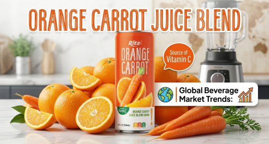 Poster featuring tropical beverages and convenient packaging for B2B market opportunities