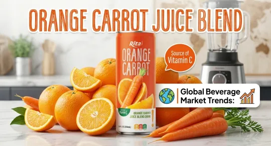 Poster featuring tropical beverages and convenient packaging for B2B market opportunities