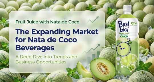 Poster showcasing the expanding market for nata de coco beverages and business opportunities within the global food and beverage industry