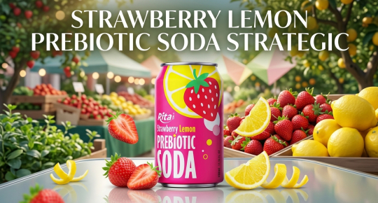 Strawberry lemon prebiotic soda in a 330ml short can