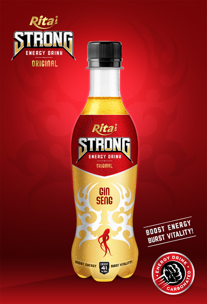 Poster strong energy drink ginsing 400ml pet bottle