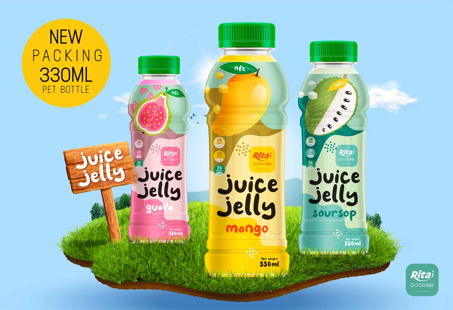 Design fruit juice jelly 330ml pet bottle