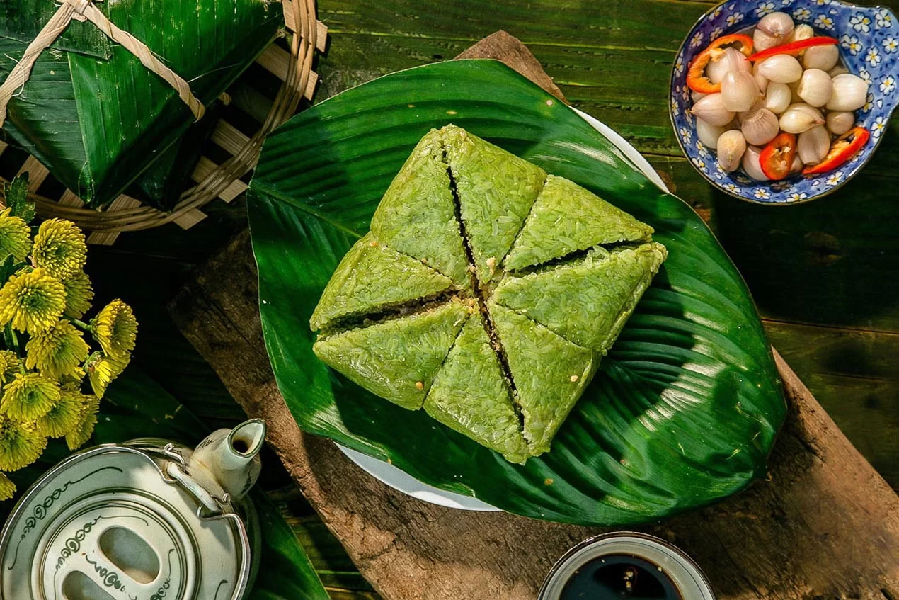 Banh chung is an indispensable traditional cake on Tết festival in the Northern provinces
