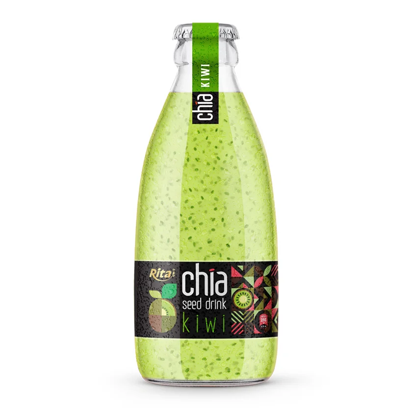 250ml glass bottle Chia seed drink with kiwi flavor RITA brand 250ml glass bottle Chia seed drink with kiwi flavor RITA brand