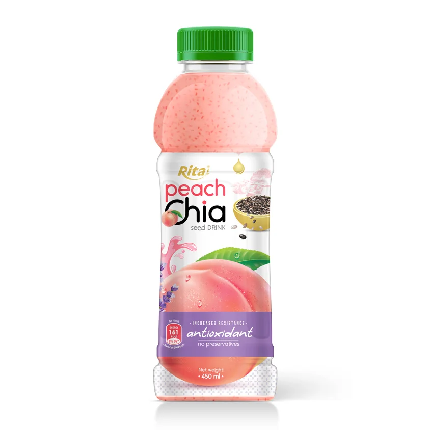 Peach Flavor Chia Seed Drink 450ml Pet Bottle Peach Chia 450ml Pet