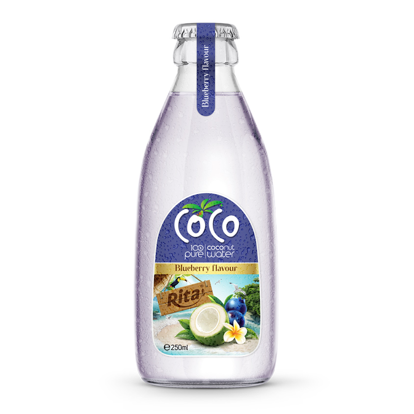 Rita 250ml glass bottle coconut water with blueberry flavor
