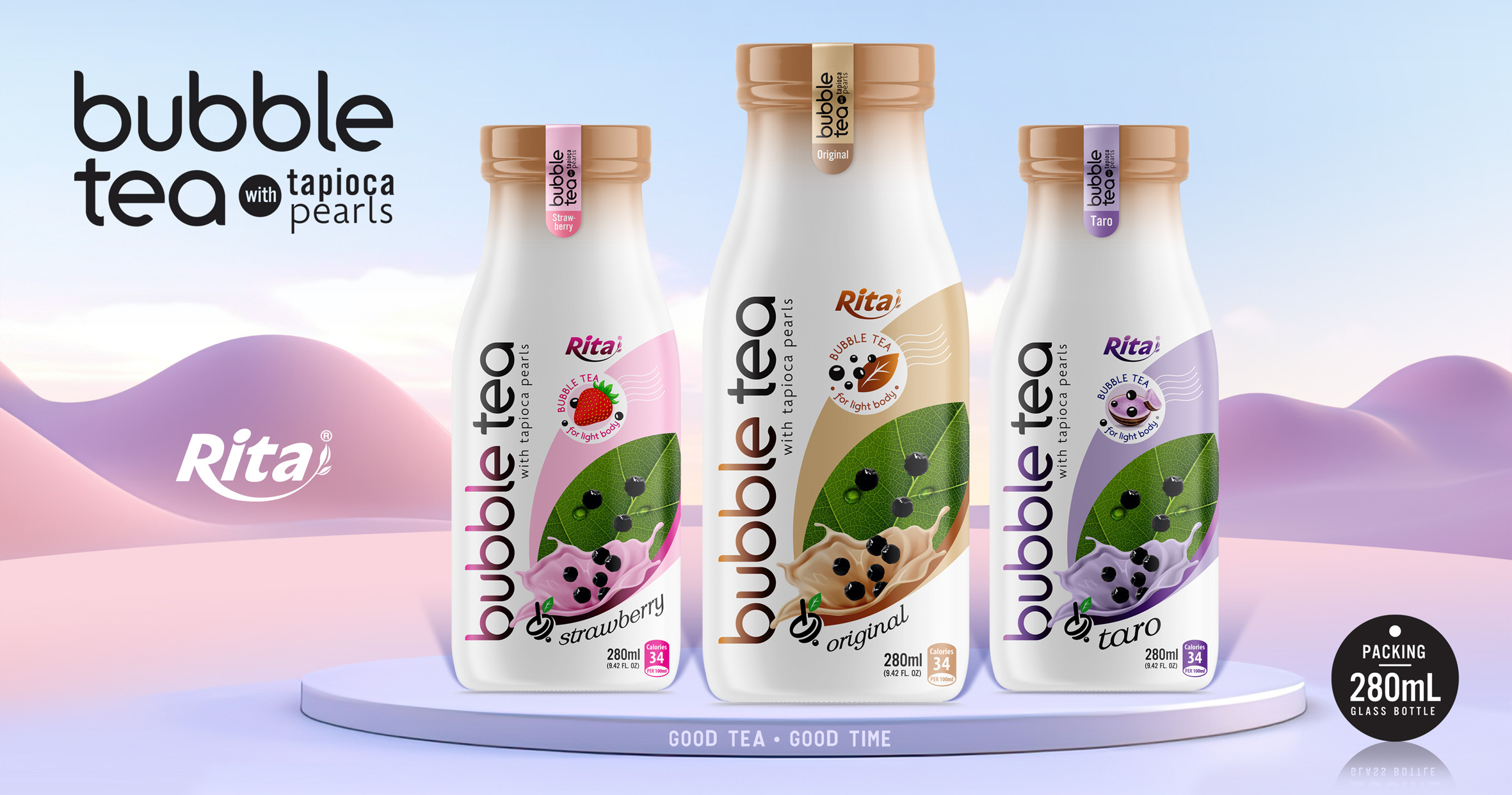 OEM Bubble Tea Original Flavor 280ml Glass Bottle RITA Beverage