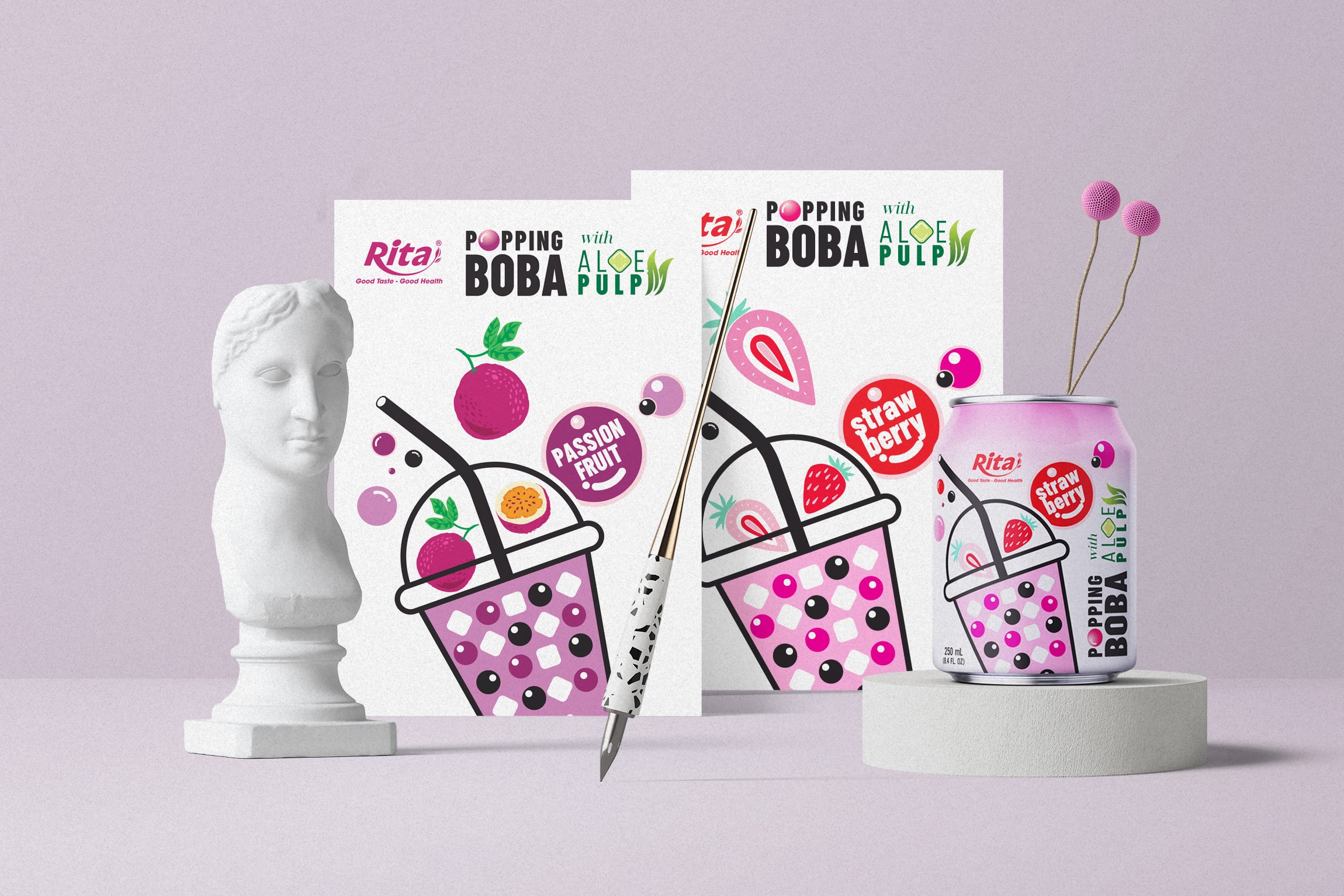 Poster RITA brand Popping Boba with Aloe Pulp and tropical fruit min