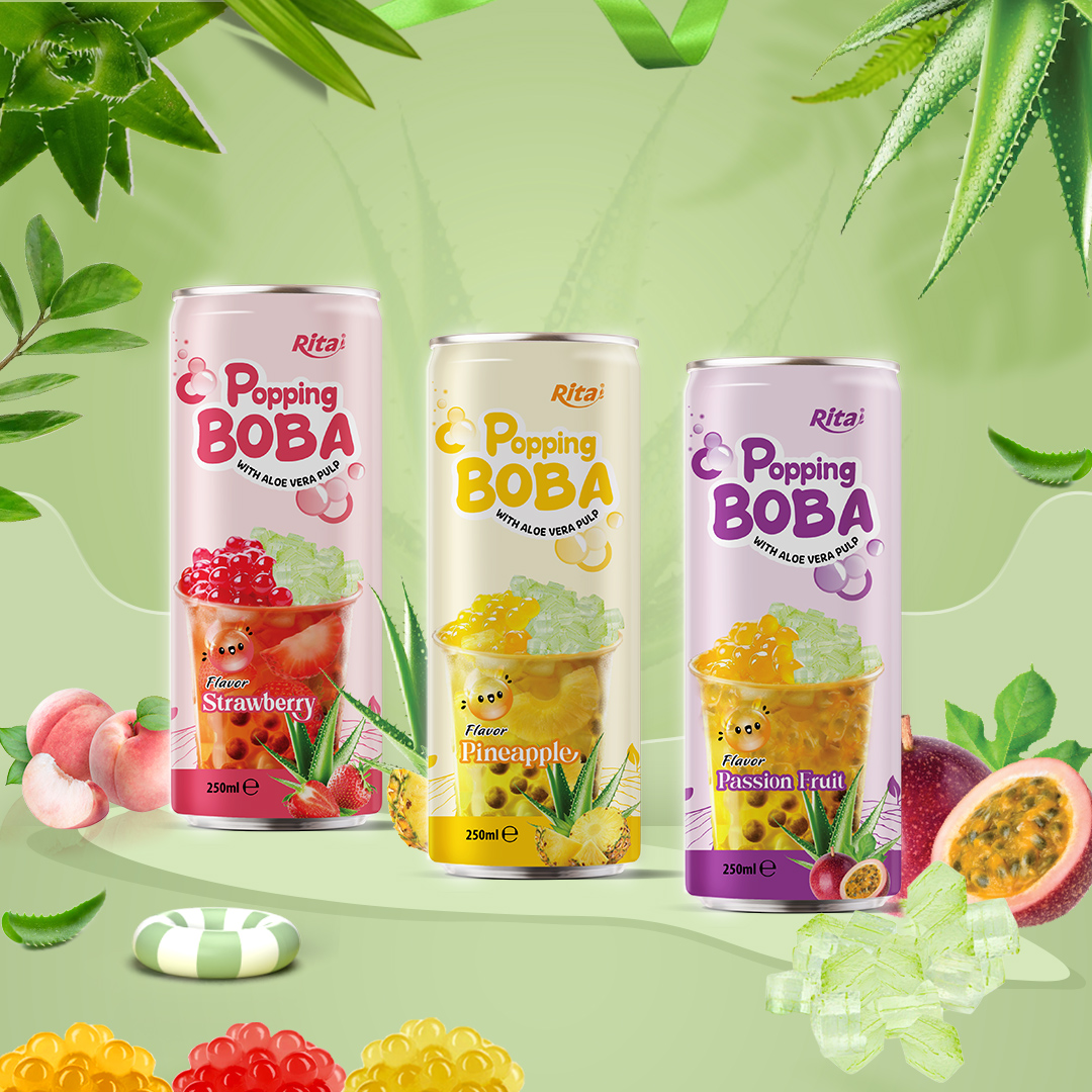 Popping boba bubble with ALOE VERA pulp mix tropical fruit juice flavor