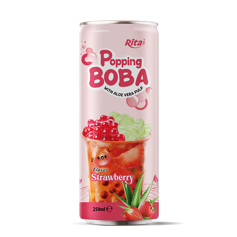 popping Boba bubble strawberry with aloe vera pulp 250ML can