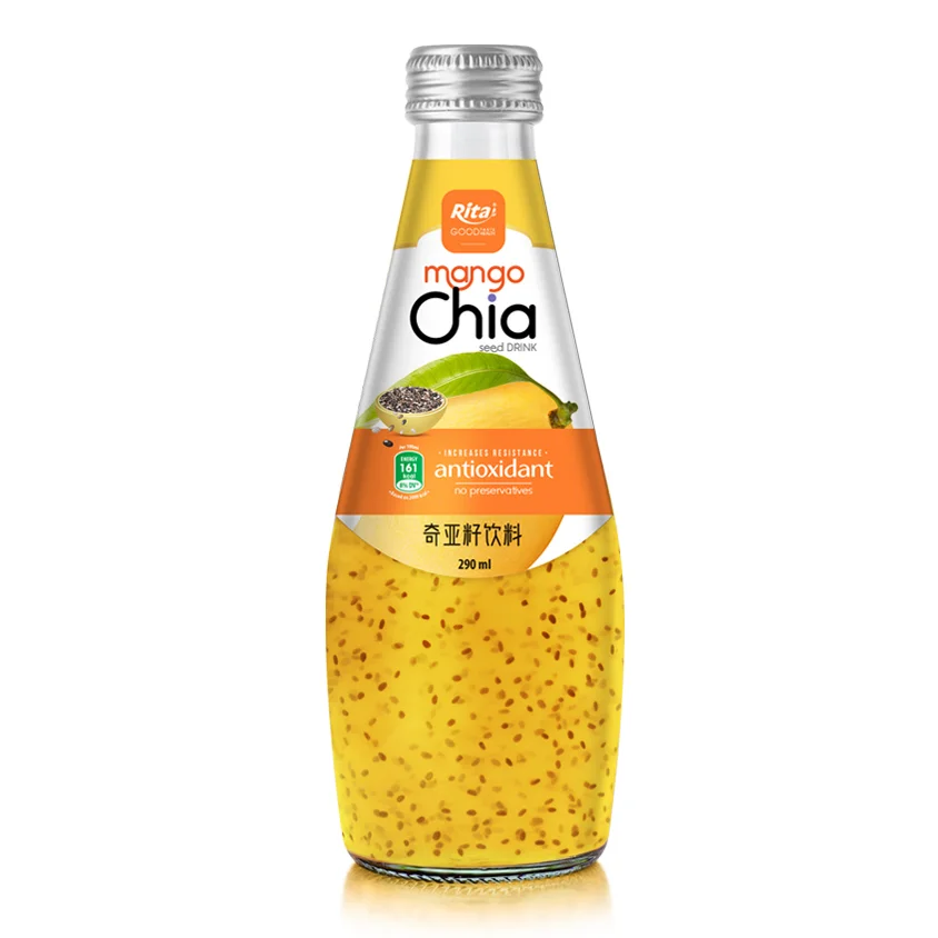 290ml glass bottle Best Chia seed drink with mango detox and antioxidant 290ml glass bottle Best Chia seed drink with mango detox and antioxidant