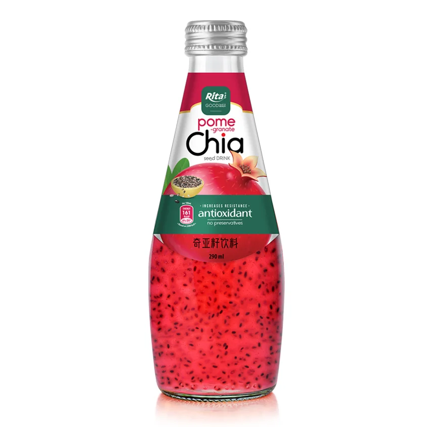 290ml glass bottle Best Chia seed drink with pomegrante and antioxidant 290ml glass bottle Best Chia seed drink with pomegrante and antioxidant