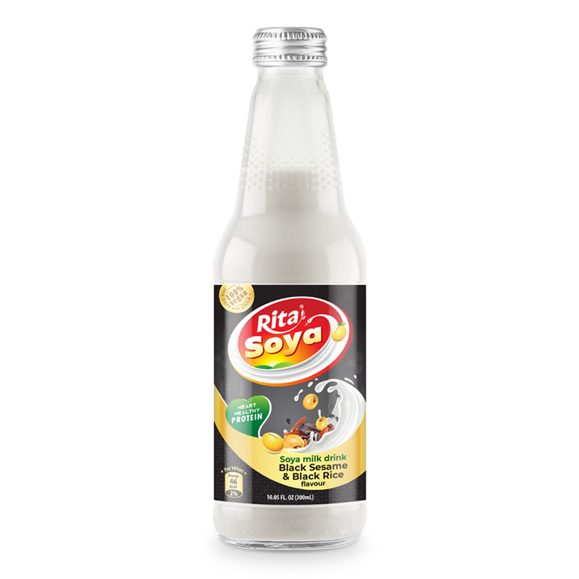 100 vegan Rita Soya milk drink balck sesame and black rice 10.05 fl oz glass bottle