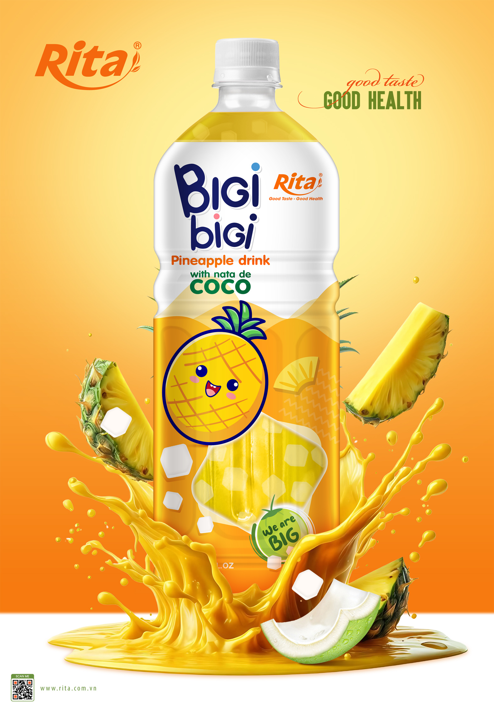 Poster BiGi BiGi Pineapple Drink with Nata de Coco 1L PET Bottle