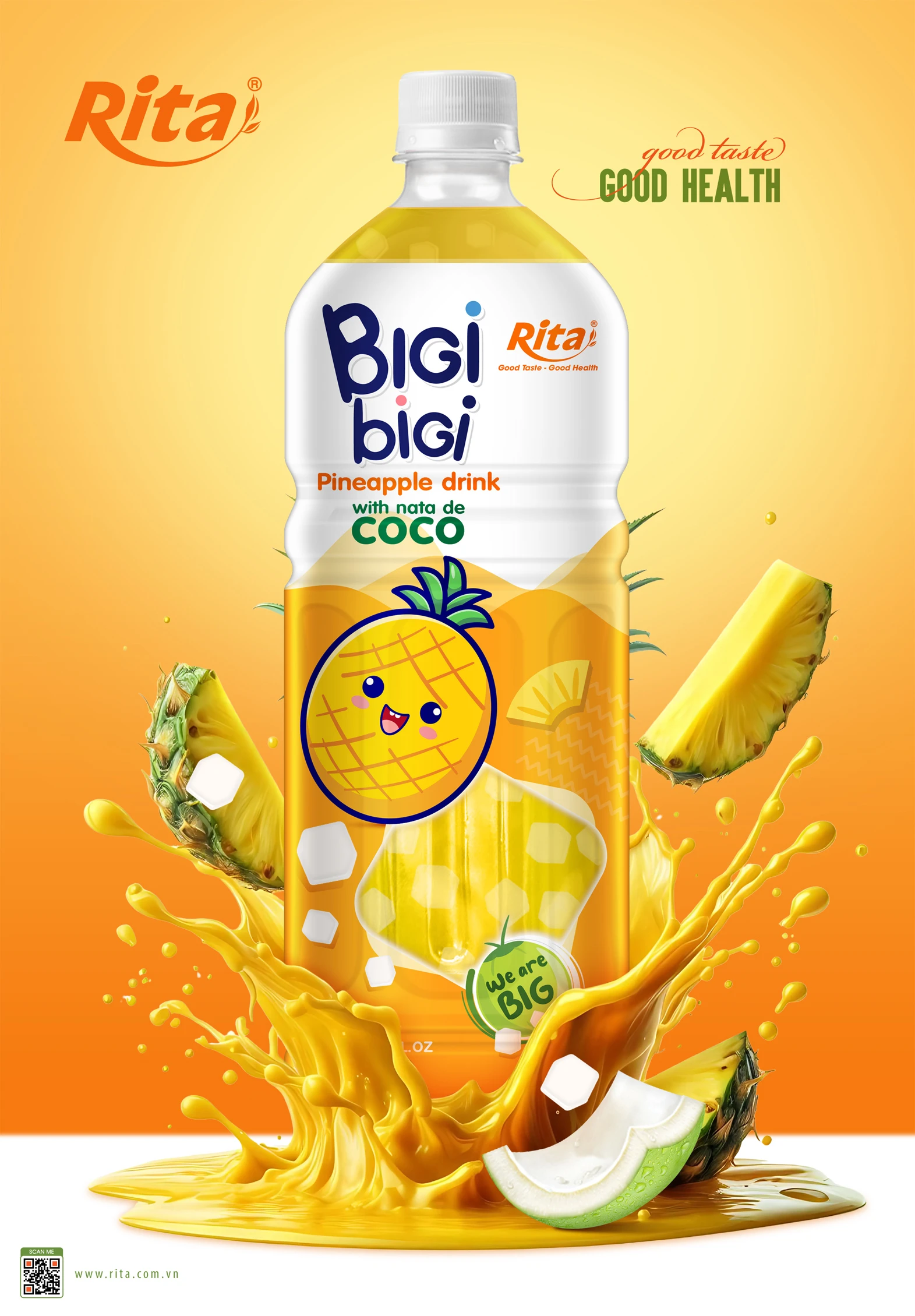 Poster BiGi BiGi Pineapple Drink with Nata de Coco 1L PET Bottle