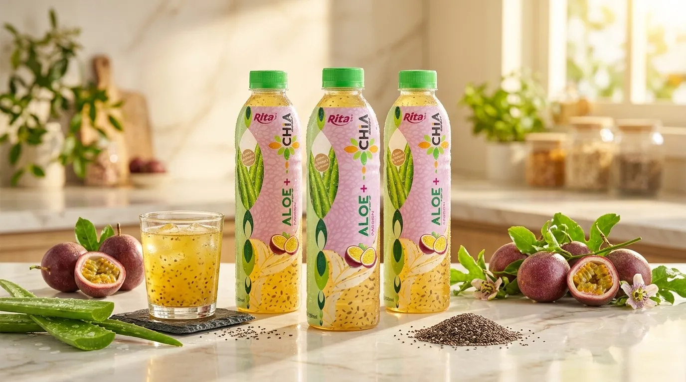 16.9 Fl Oz Rita Aloe Vera Drink with Chia Seed Passion Fruit Flavor PET  Bottle - RITA Beverage