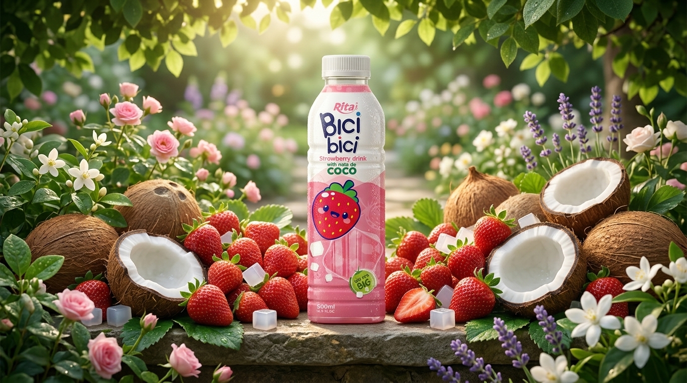 Strawberry juice with nata de coco 1