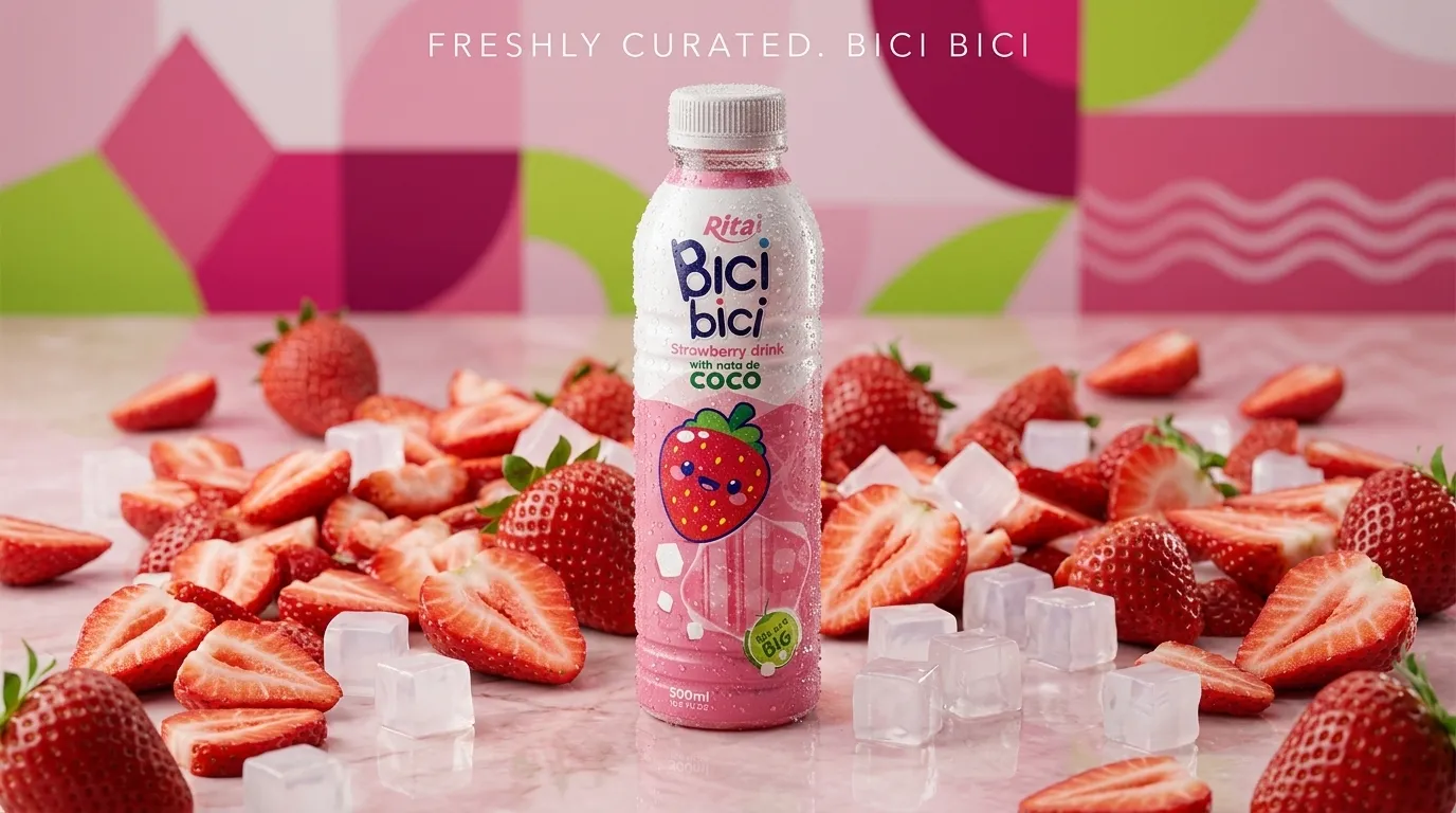 Strawberry juice with nata de coco