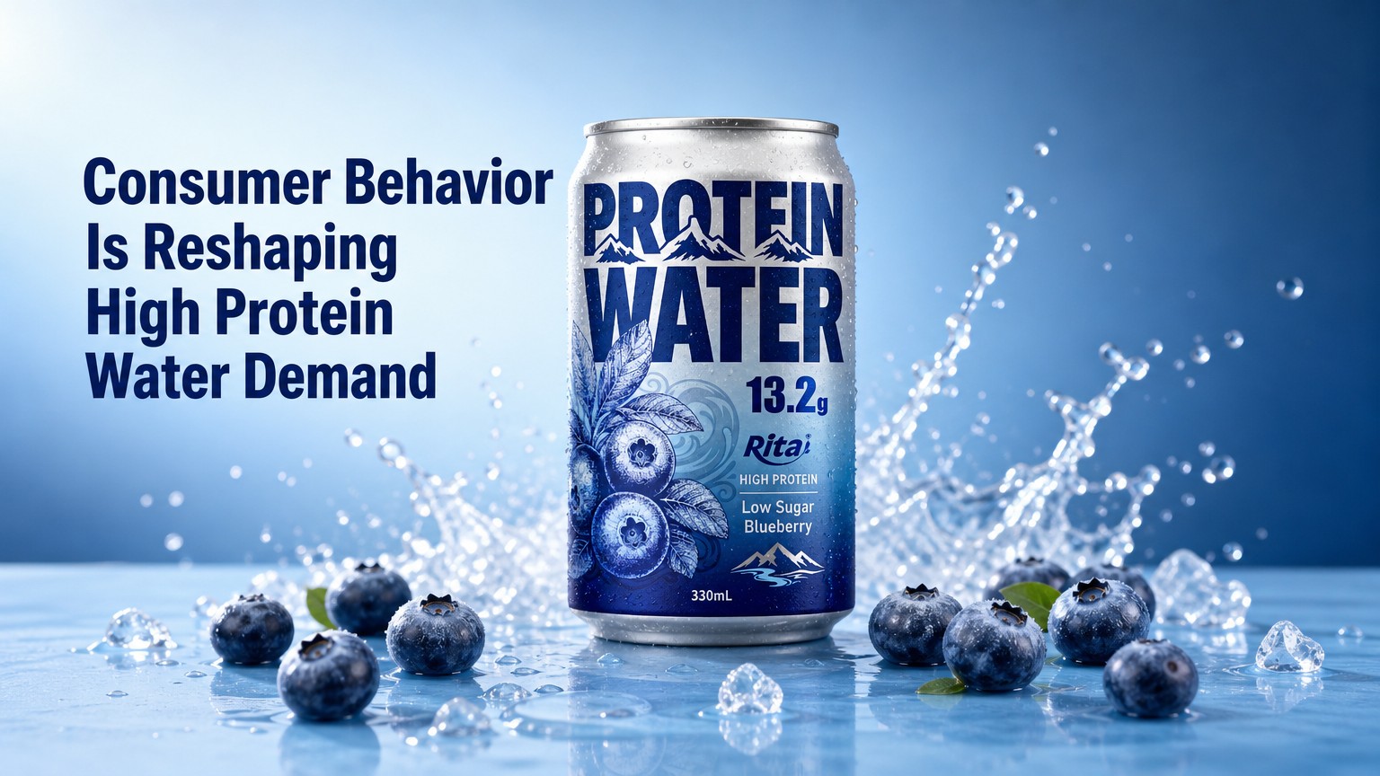 High Protein Water Blueberry Drink 13.2g protein low sugar 330ml aluminum can by RITA