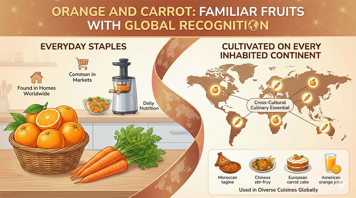 Orange and Carrot Familiar Fruits with Global Recognition