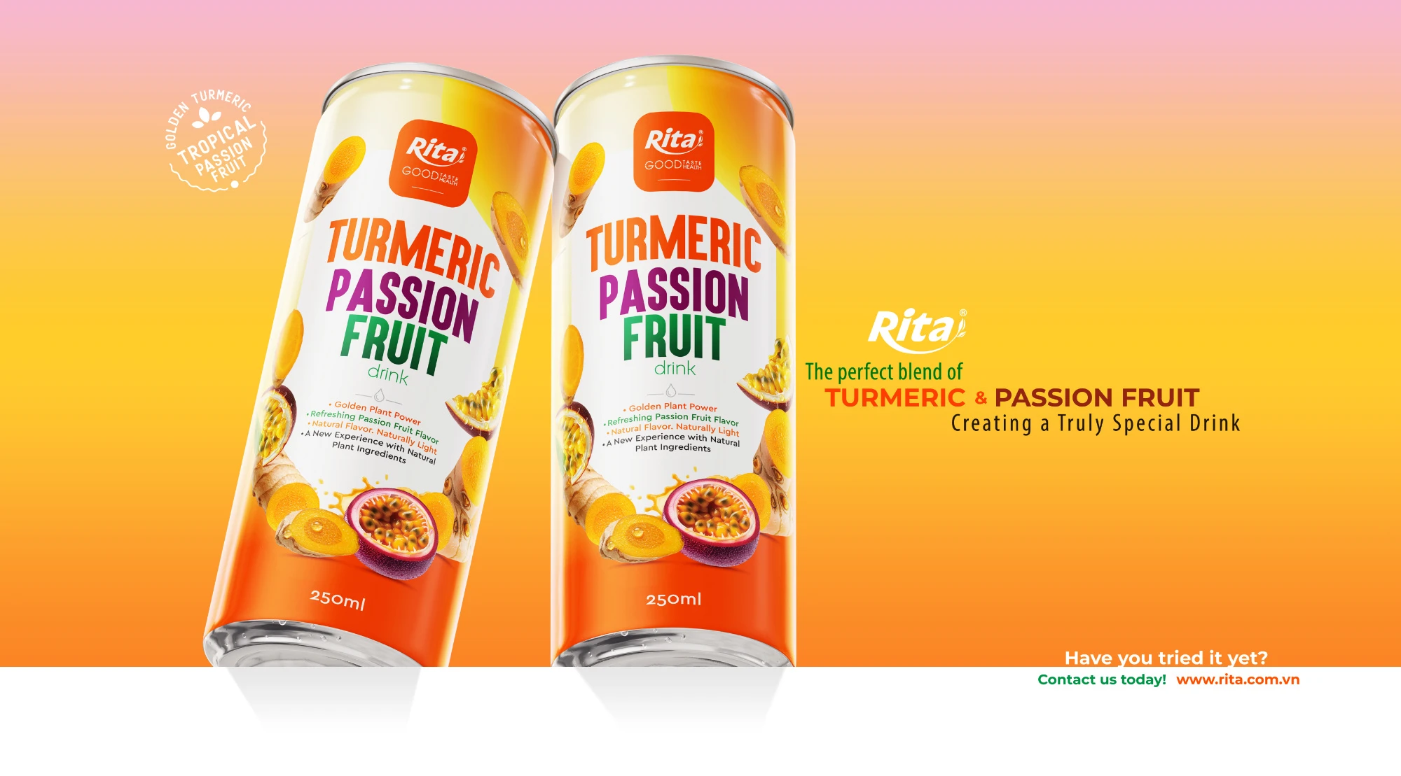 250ml Turmeric Passion Fruit Drink Slim Can OEM Beverage Poster 1
