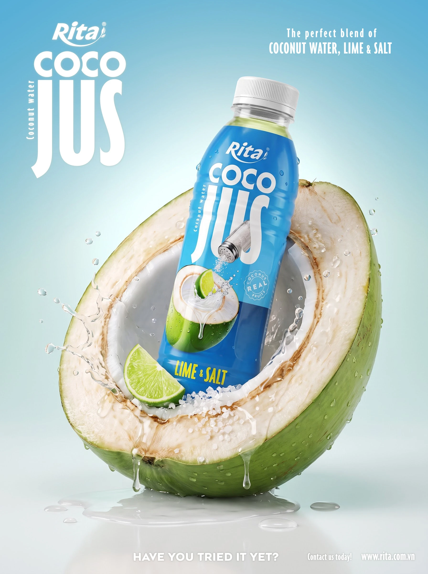 COCO JUS Real Coconut Water with Lime Juice and Salt 500ml (16.9 fl oz) Poster 1