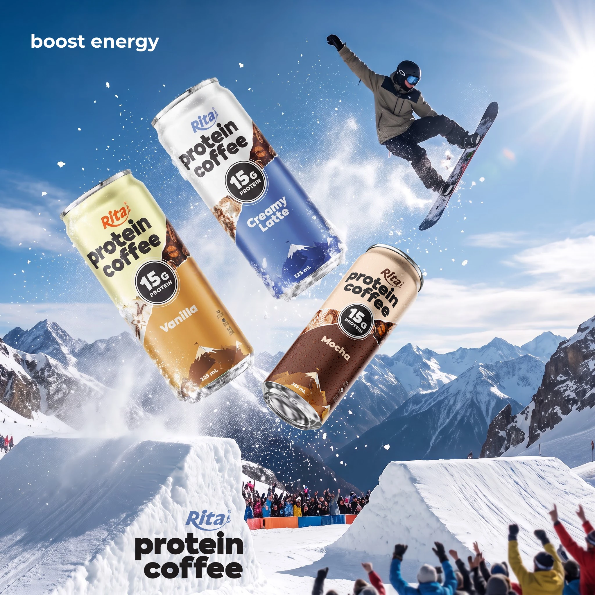 Rita High Protein Coffee Creamy Latte Drink 15g Protein – RTD Coffee Beverage 325ml Poster 2
