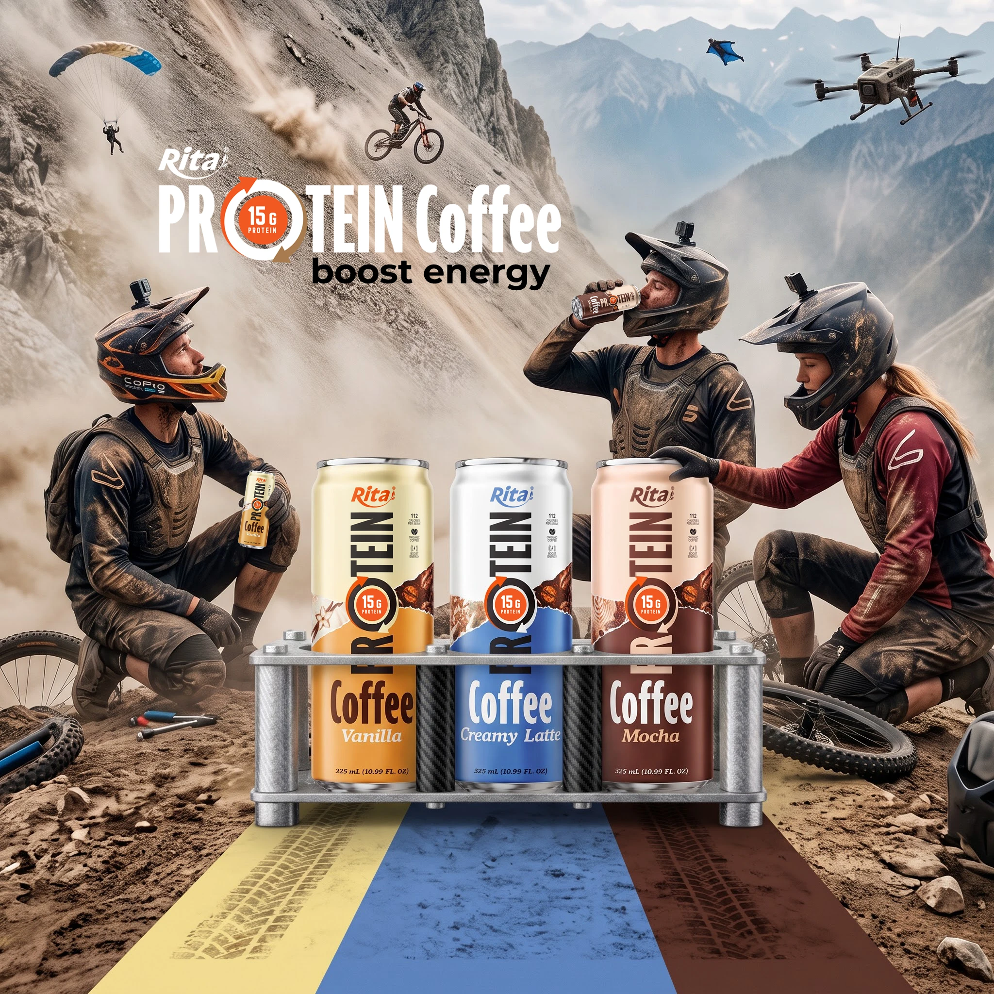 Rita Protein Coffee 15g – Ready-to-Drink High Protein Coffee Vanilla 325ml Can Poster 2