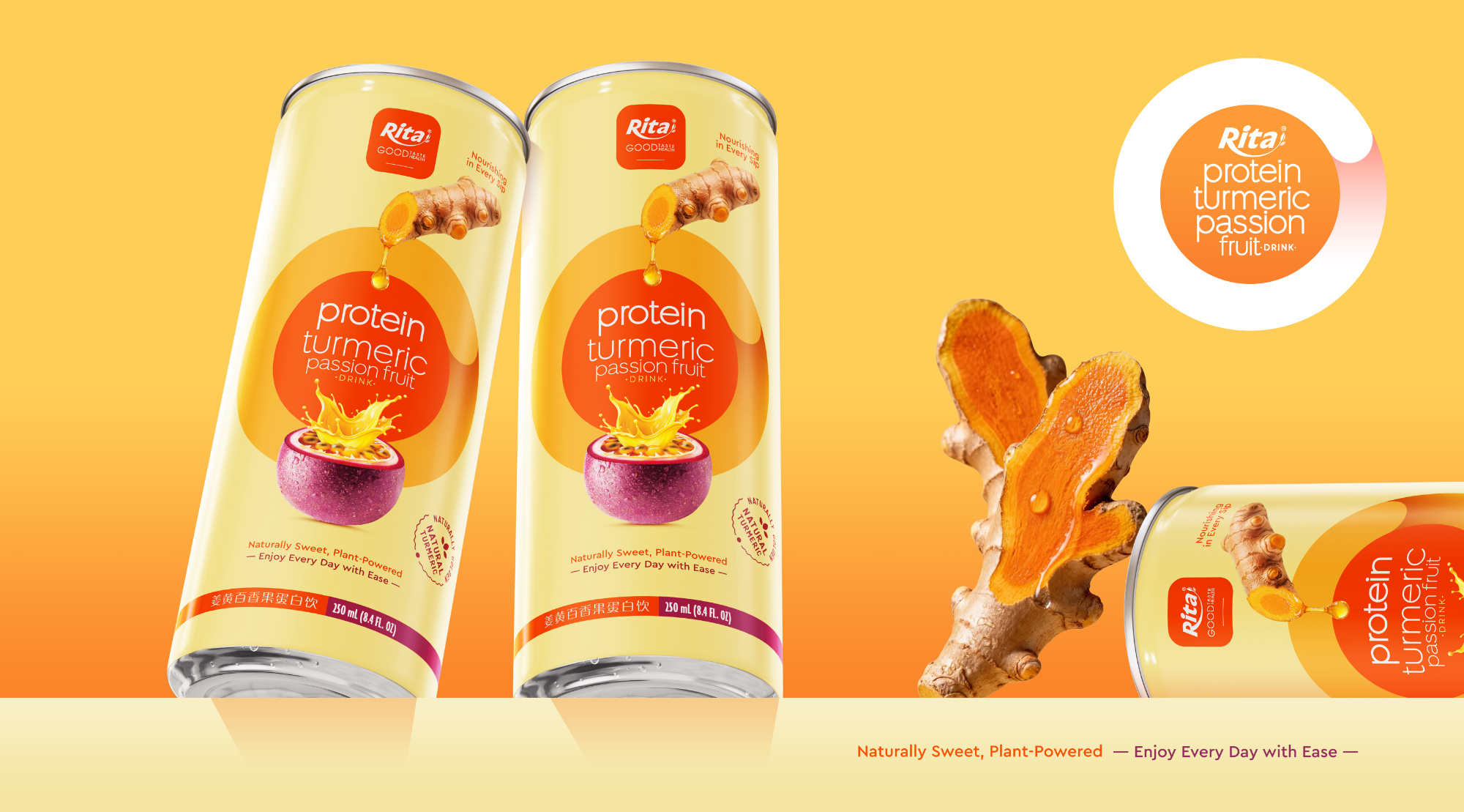 RITA Protein Turmeric Passion Fruit Drink 250ml Slim Can Poster 2