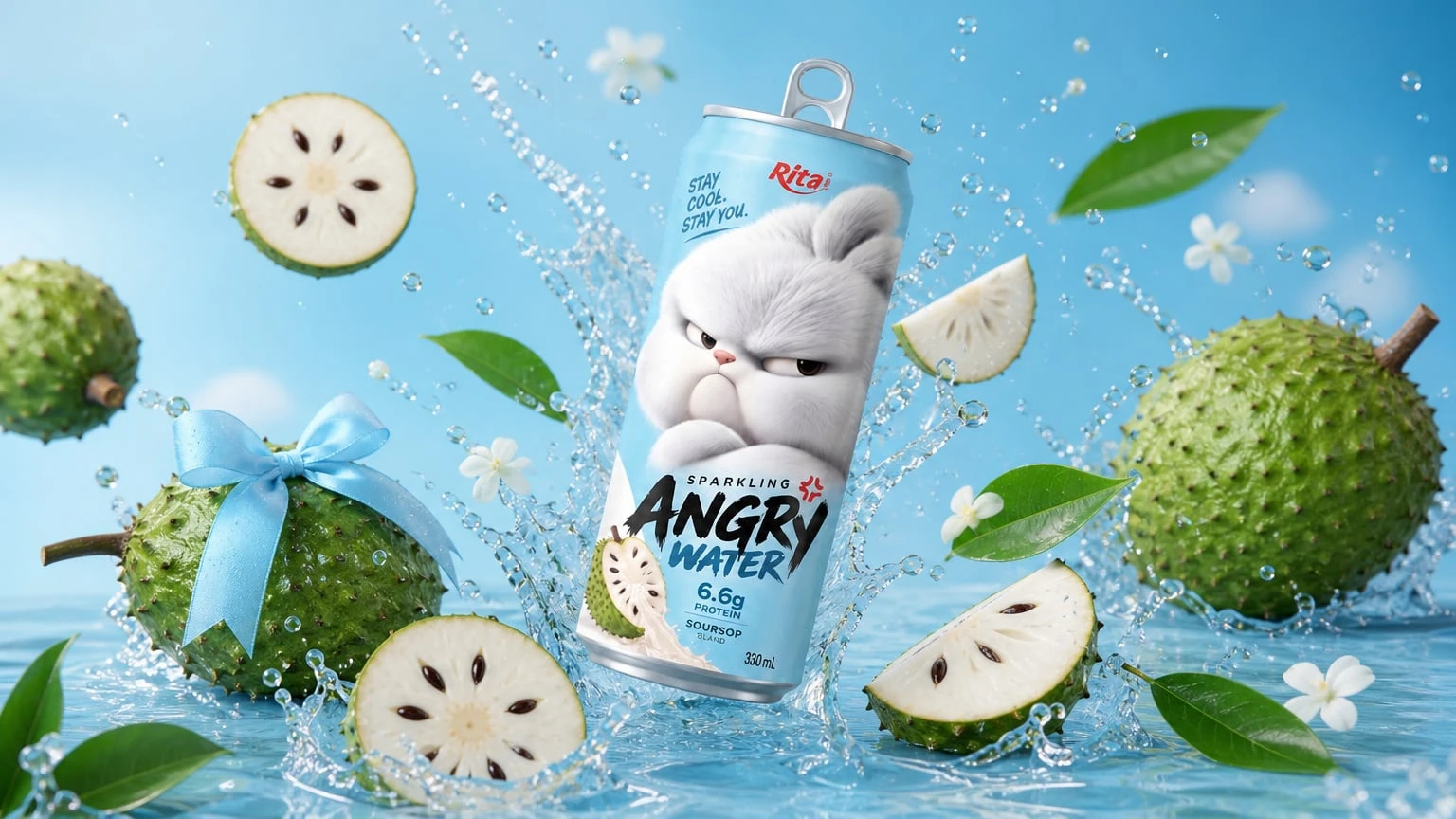 Sparkling Soursop Juice with Protein 330ml – Angry Water Poster 2