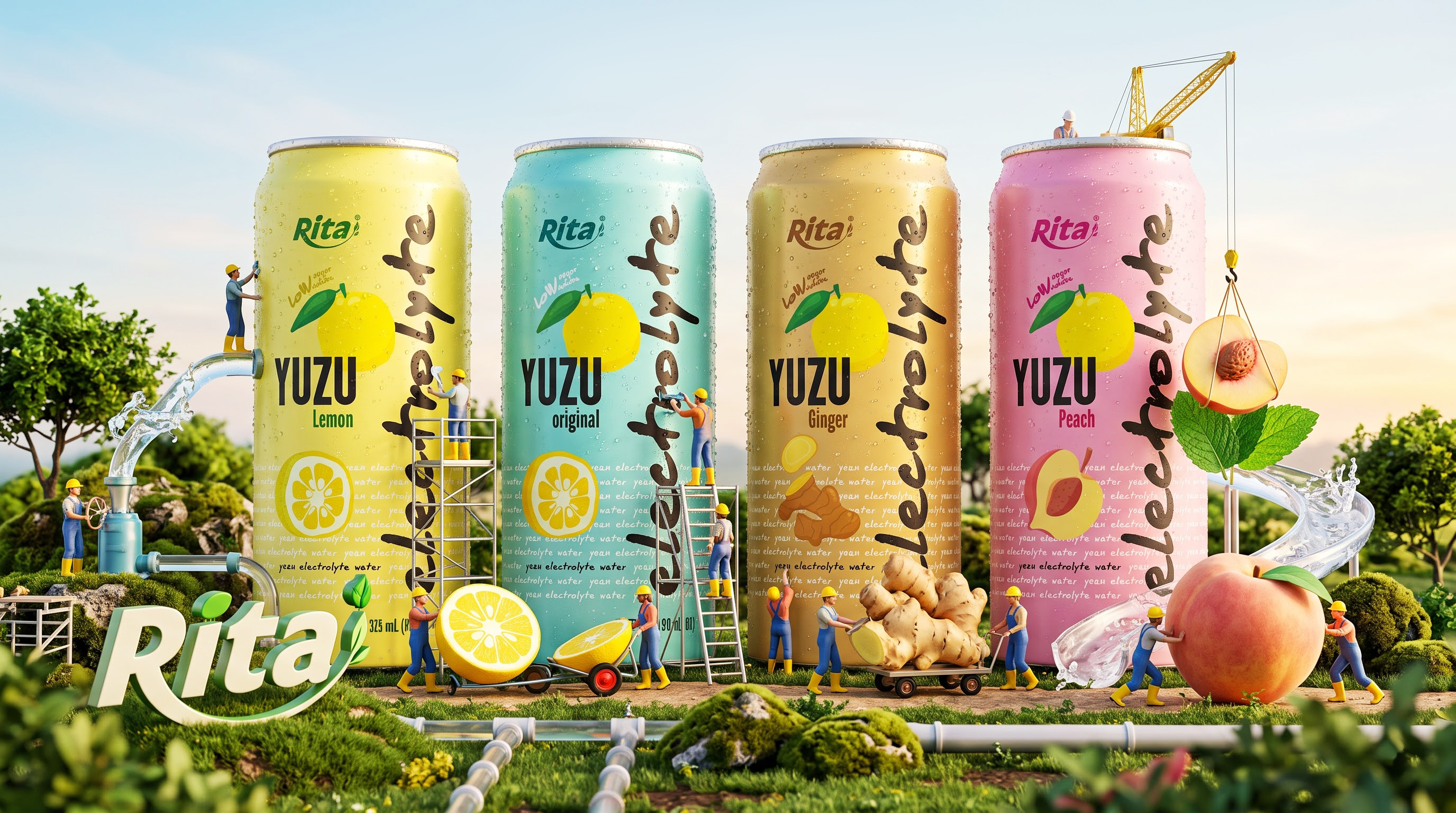 Yuzu Peach Electrolyte Water Drink 325ml Low Sugar Hydration Beverage Poster 1