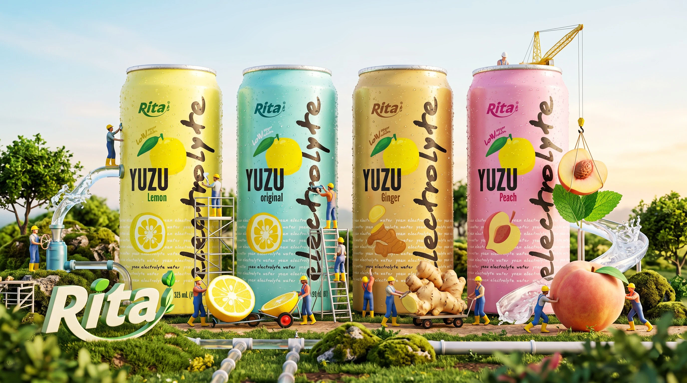 Yuzu Peach Electrolyte Water Drink 325ml Low Sugar Hydration Beverage Poster 1
