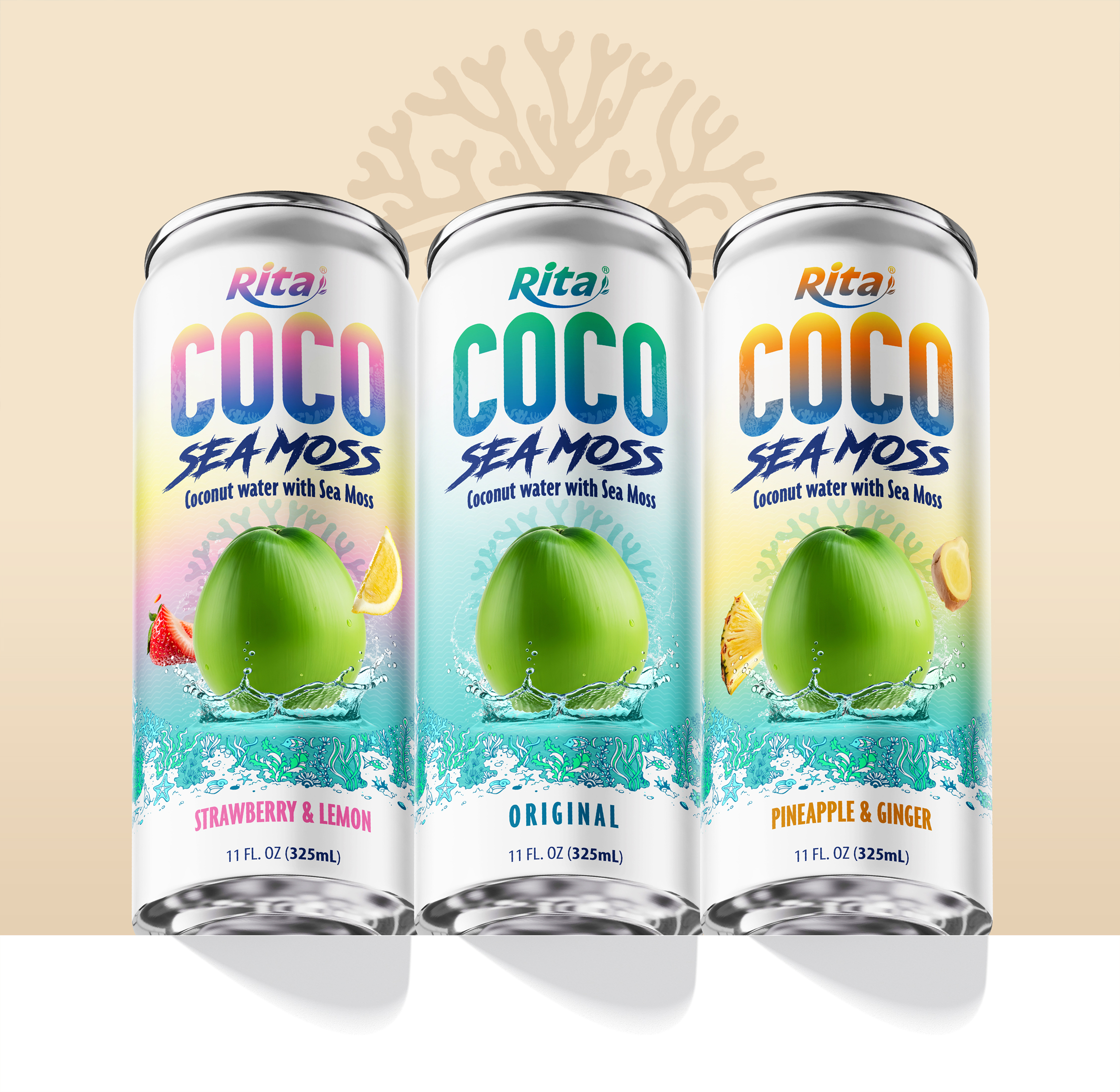 Coco Sea Moss Coconut water with sea moss Pienapple and Ginger Flavor 325ml sleek can Poster 2