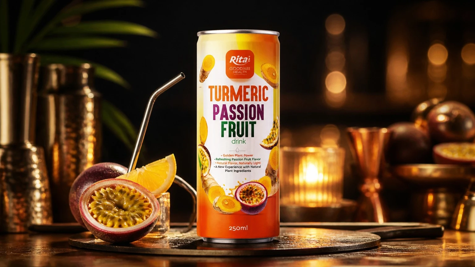 250ml Turmeric Passion Fruit Drink Slim Can OEM Beverage Poster 2