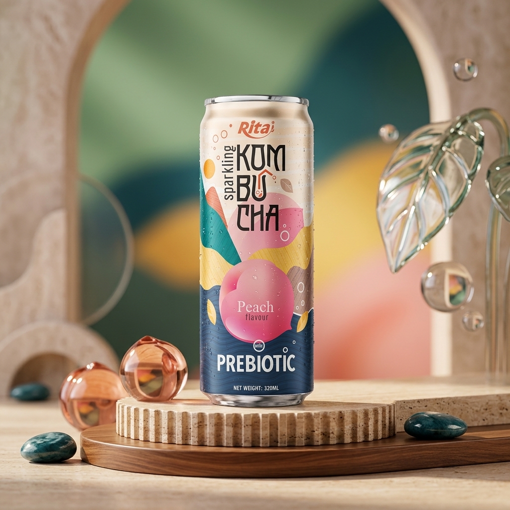 Kombucha Espumosa con Sabor a Durazno con Prebiótico