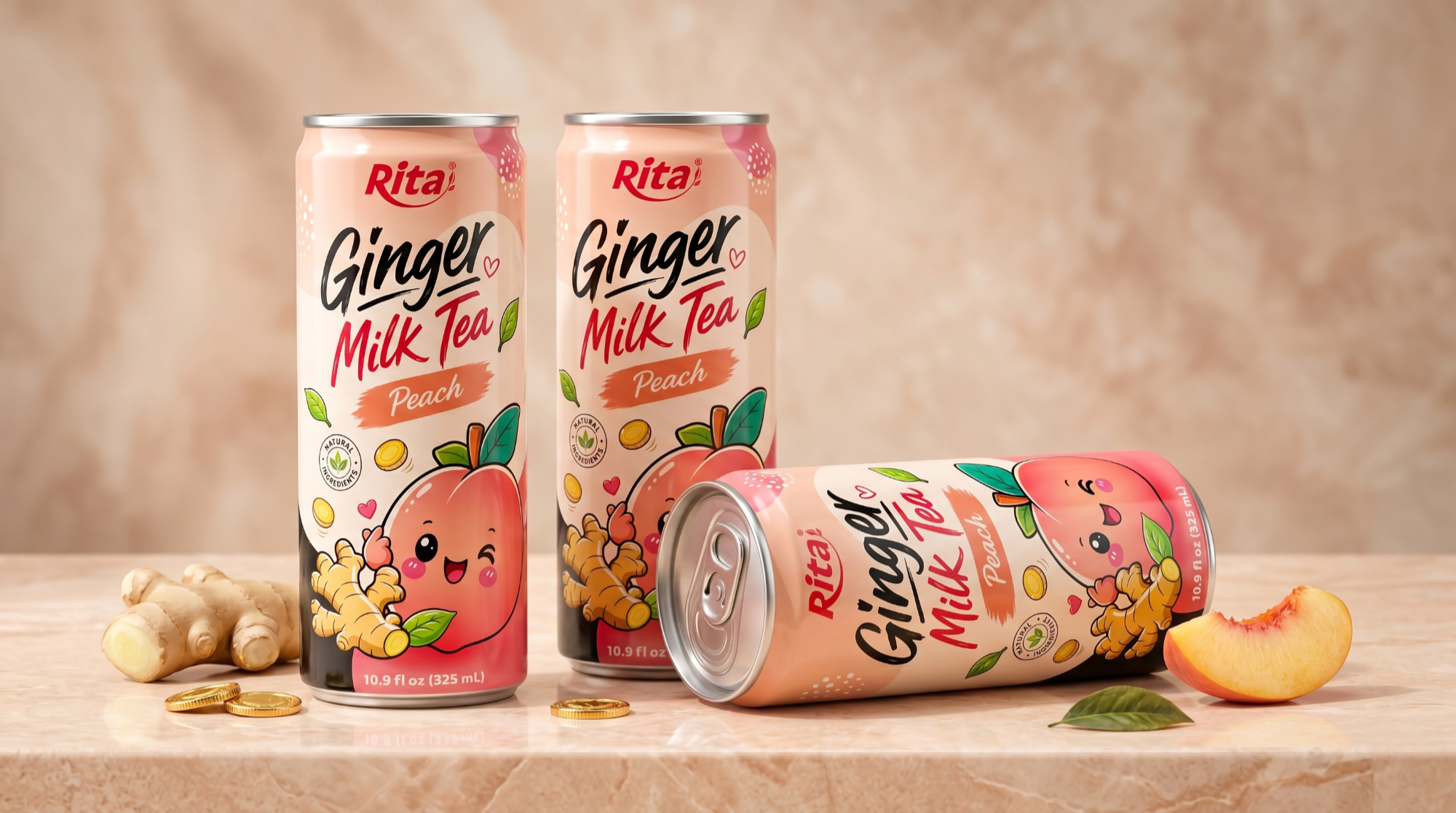Ready-to-Drink Ginger Milk Tea with Peach Flavor 10.9 fl oz(325ml) Poster 1