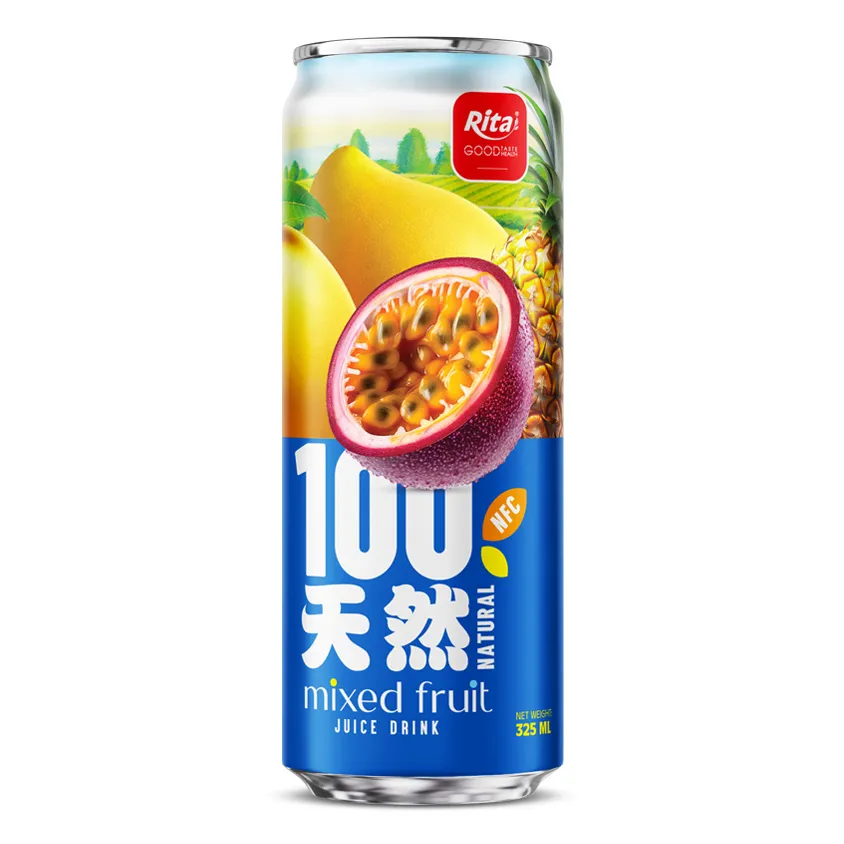 100 Natural Mixed Fruit Juice Drink 325ml sleek can - RITA Beverage