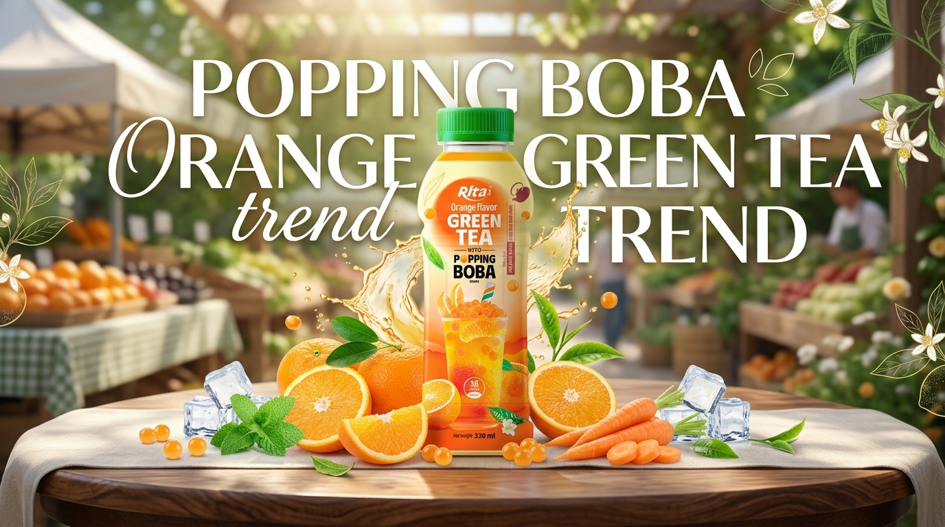 POPPING BOBA ORANGE GREEN TEA TREND