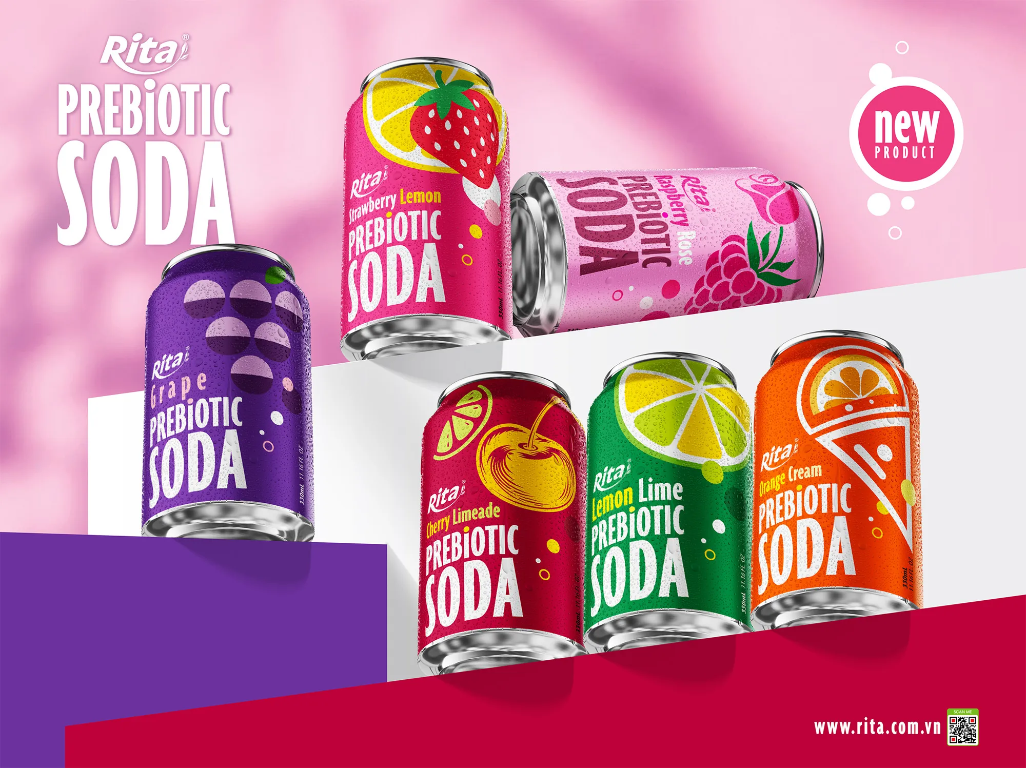 Grape Flavor Prebiotic Soda 330ml short can - Poster/Banner
