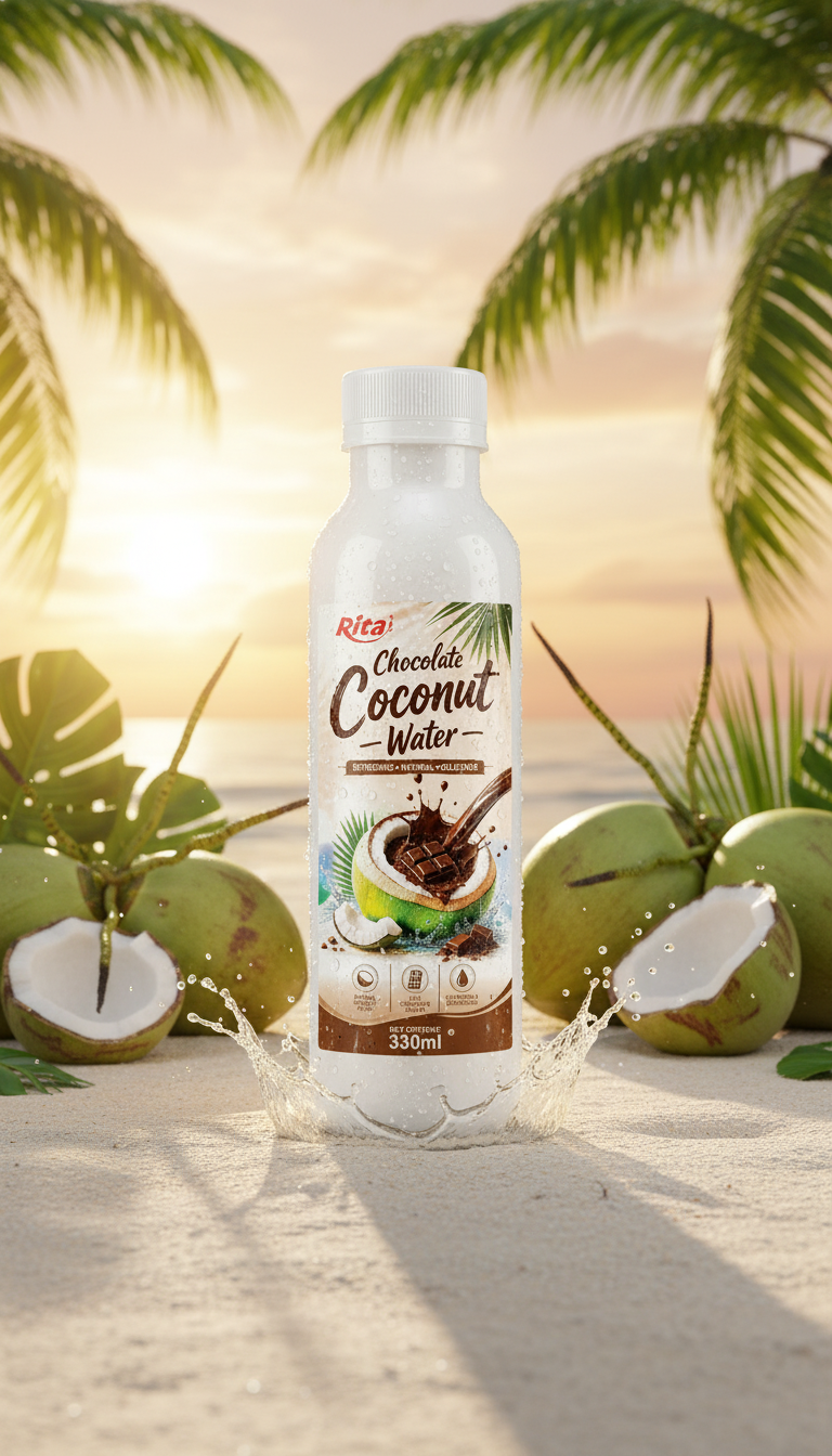 Premium coconut water in tropical setting