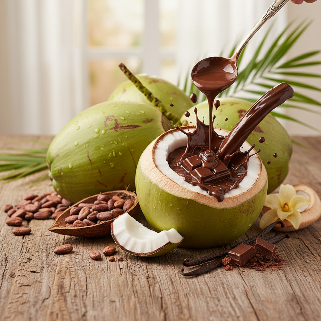 Natural ingredients - fresh coconut and cacao beans