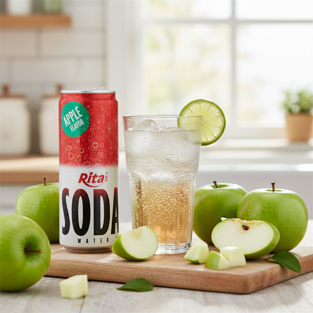 Fresh apples and sparkling water ingredients for premium soda