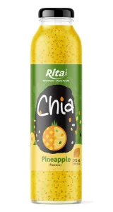 10.6 fl oz glass bottle adding chia seeds to fresh pineapple juice 1